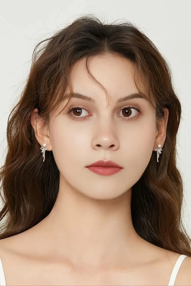 Bow Earrings with Pearl and Glimmer Gem