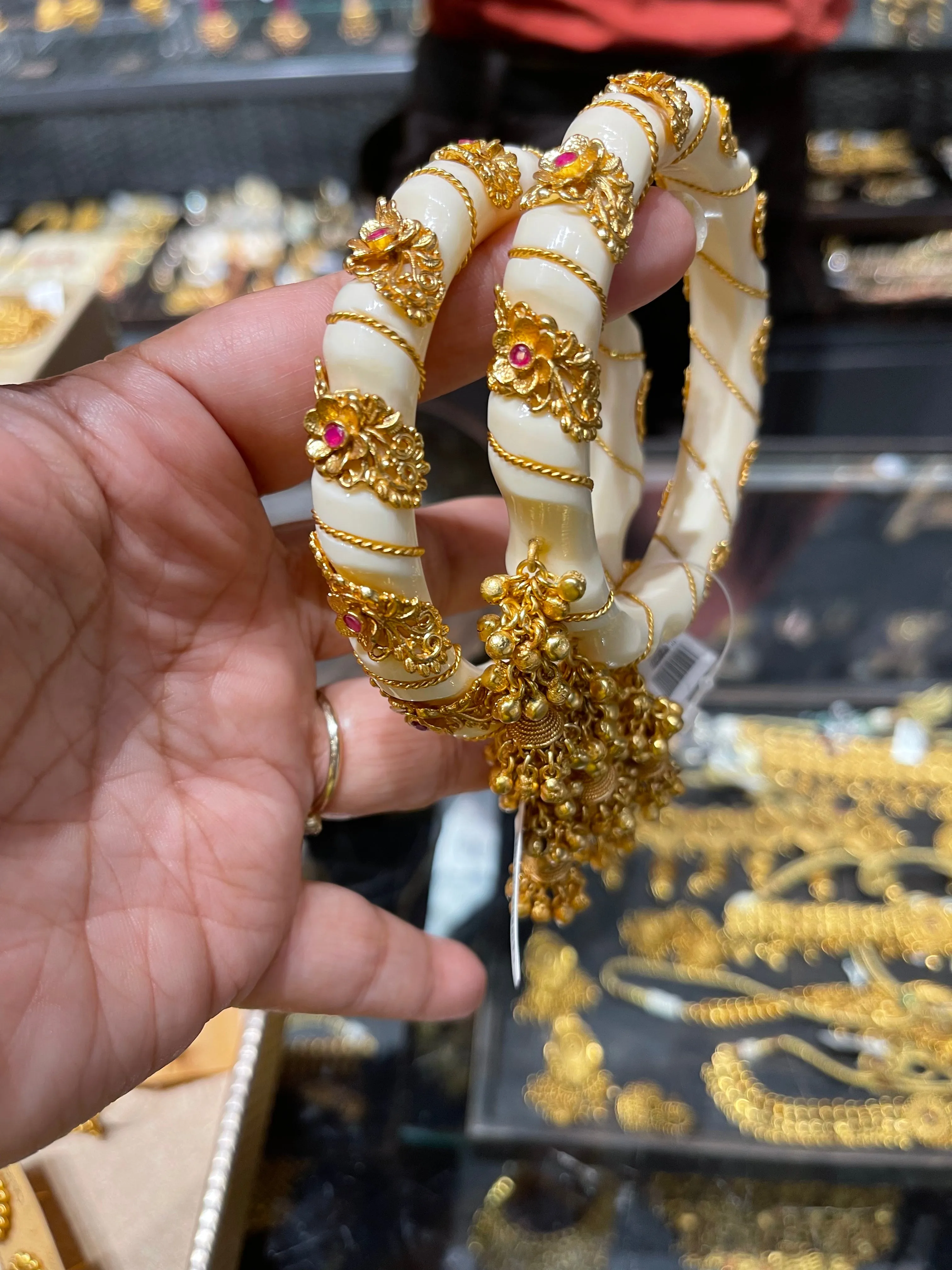 Brass high gold Bengali Bangles with Jhumkas