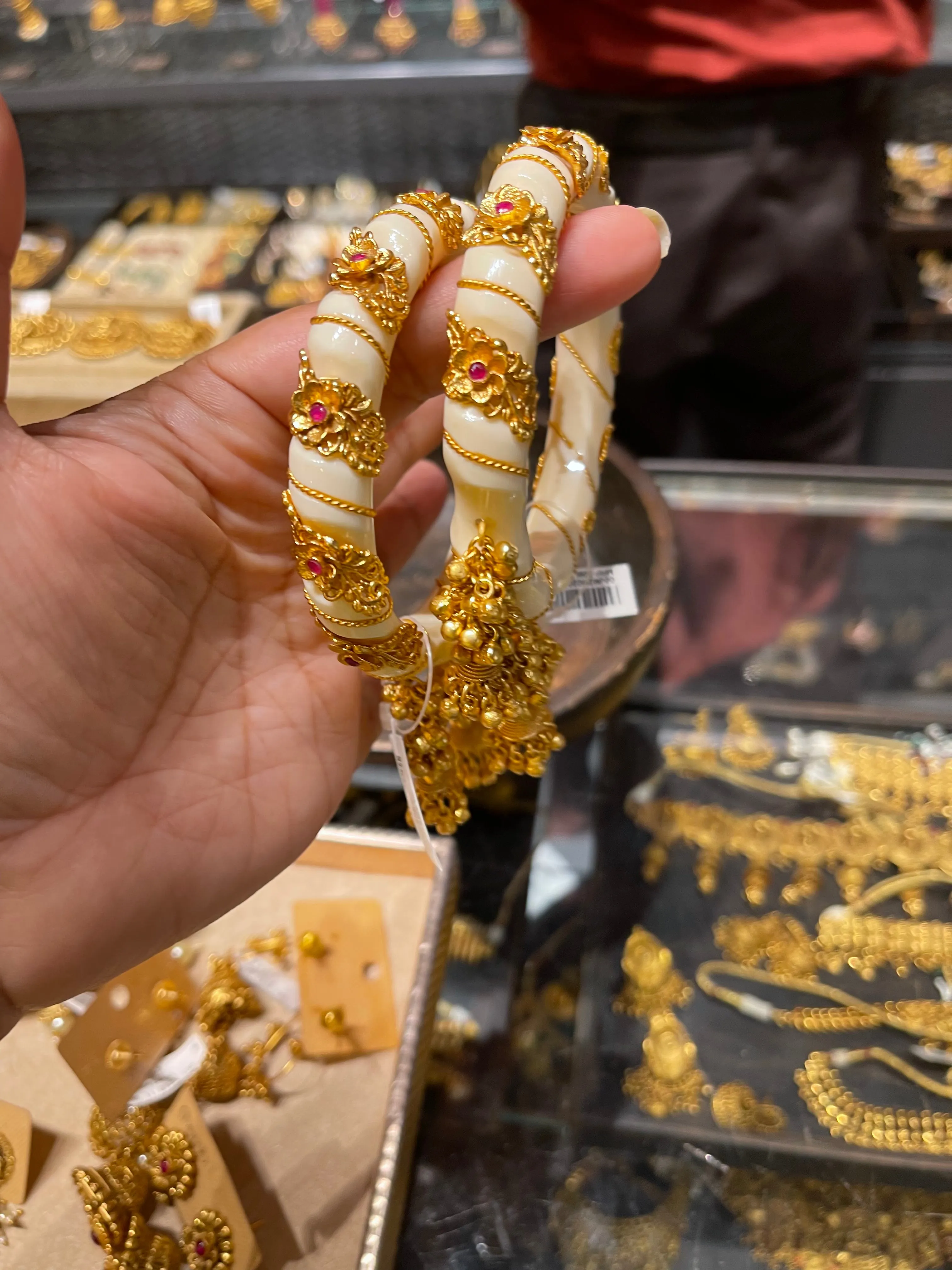 Brass high gold Bengali Bangles with Jhumkas