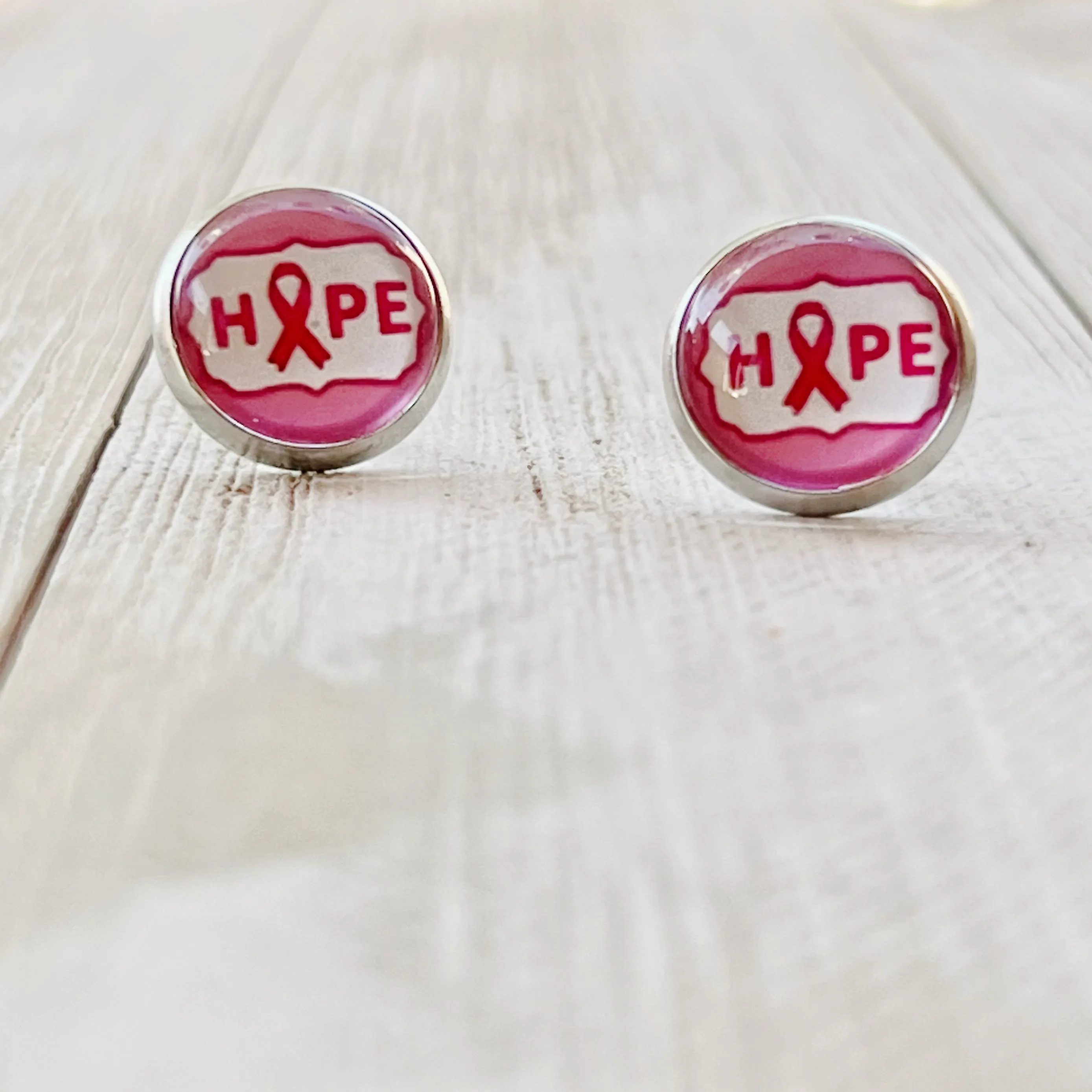 Breast Cancer Awareness 'Hope' Stud Earrings - Stylish and Meaningful Accessories
