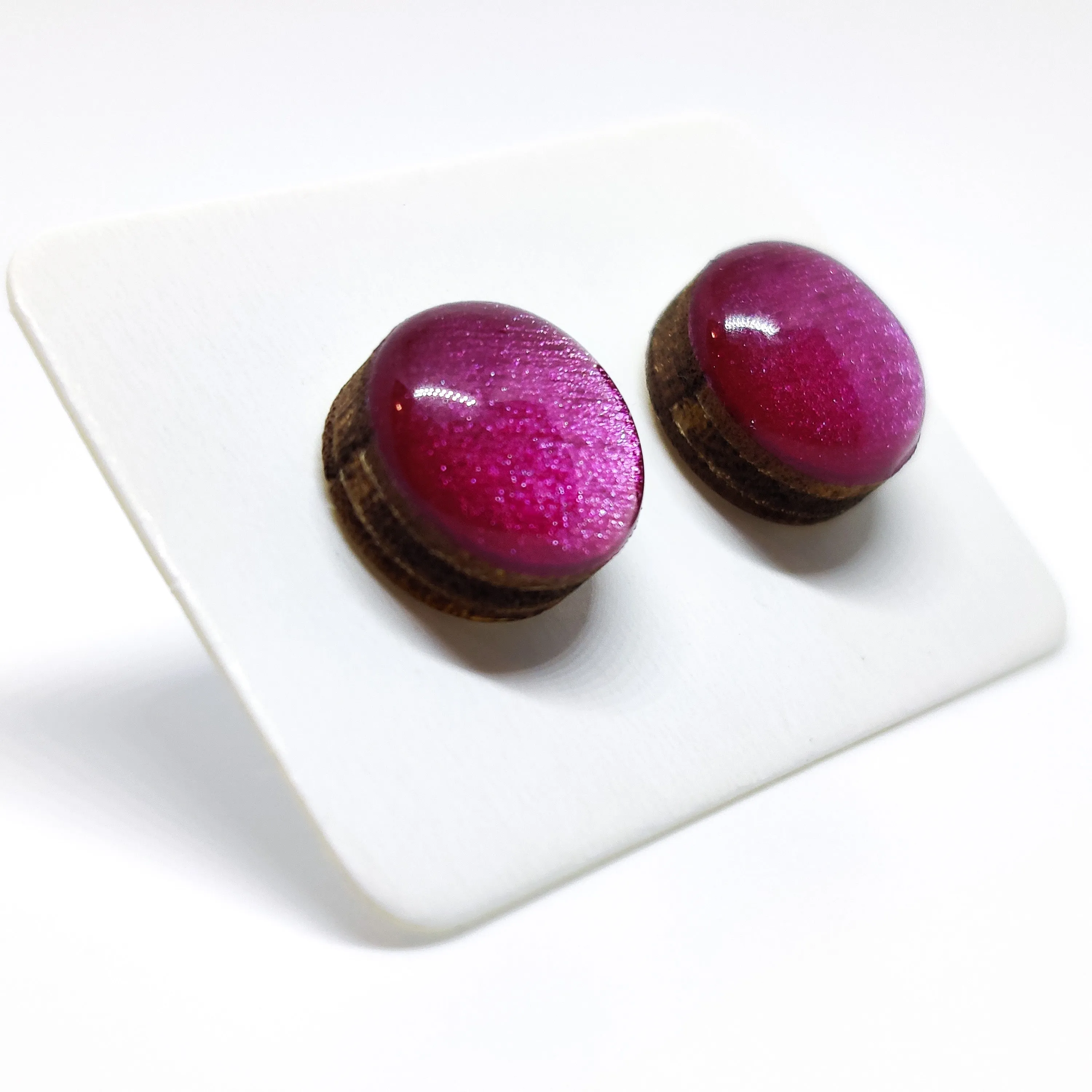 Bright Berry Shimmer Stud Earrings by Candi Cove Designs