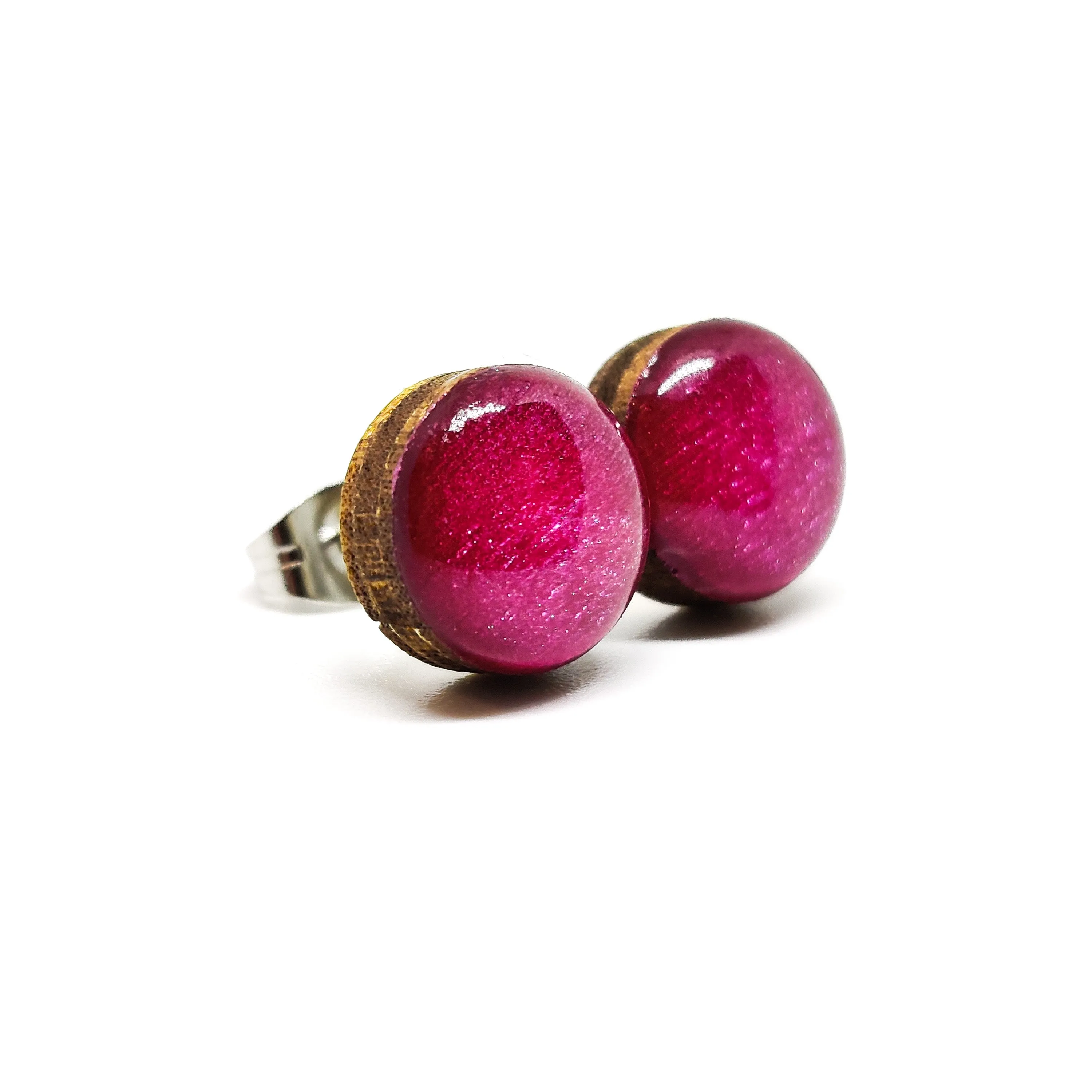 Bright Berry Shimmer Stud Earrings by Candi Cove Designs