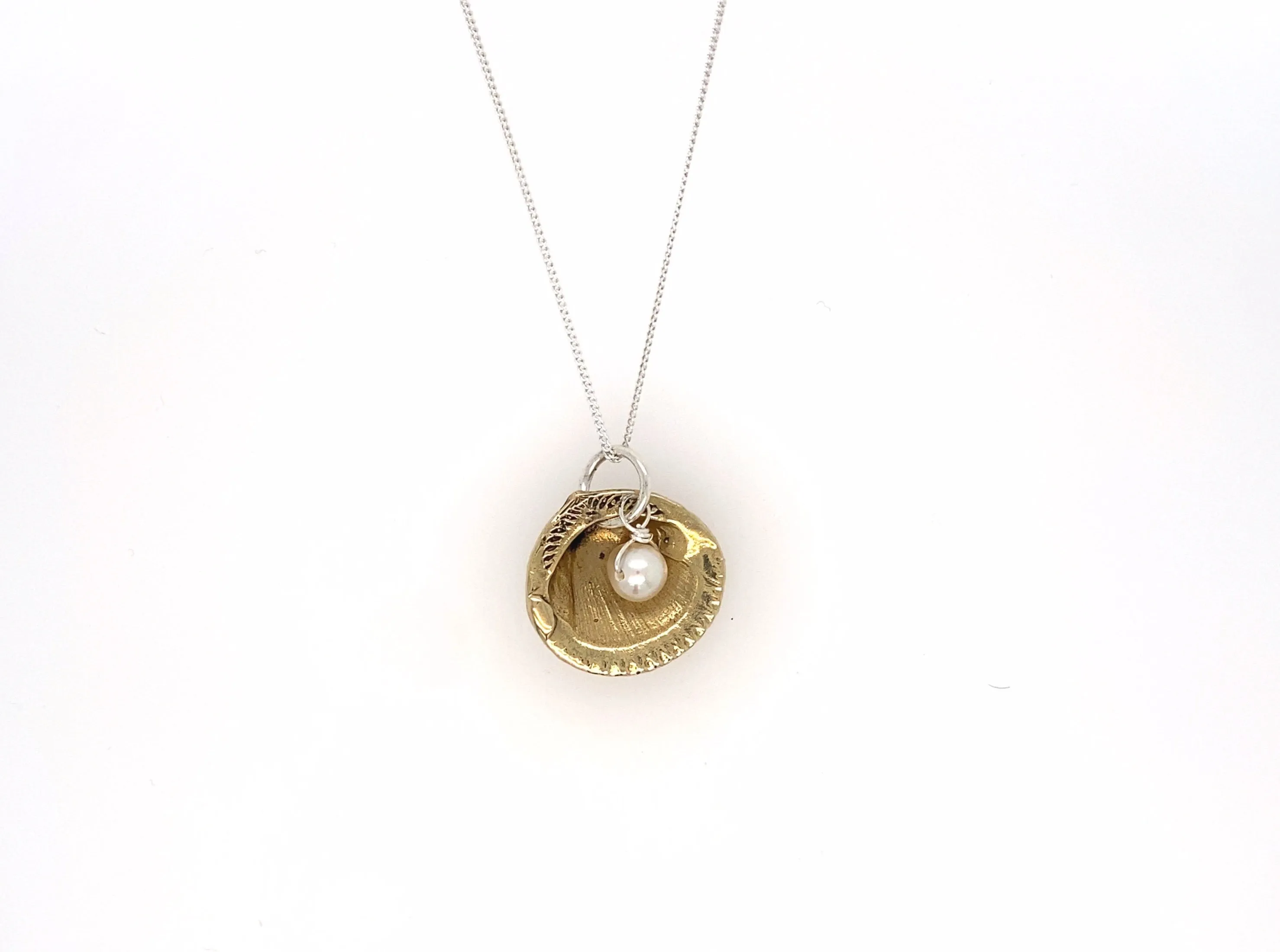 Bronze Cast Shell with Pearl Pendant