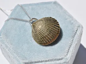 Bronze Cast Shell with Pearl Pendant