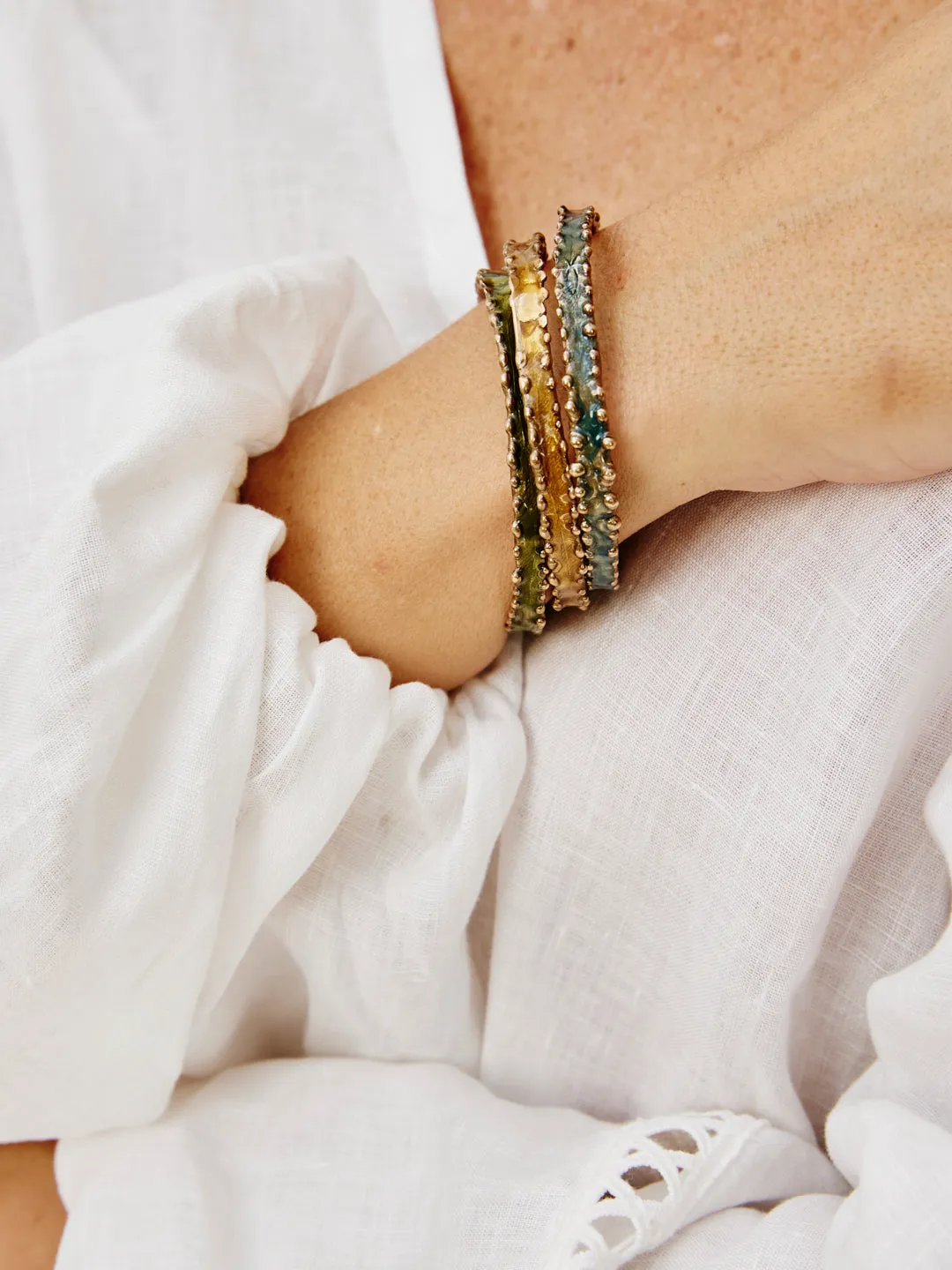 Bronze Goddess Enamel Bangles - Sky, Sea, or Sand