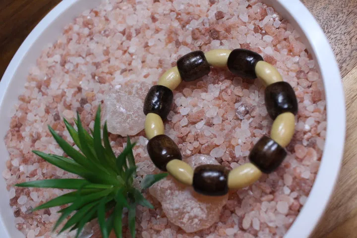 Brown Barrel and Tan Oval Wood Bead Bracelet by Theiss