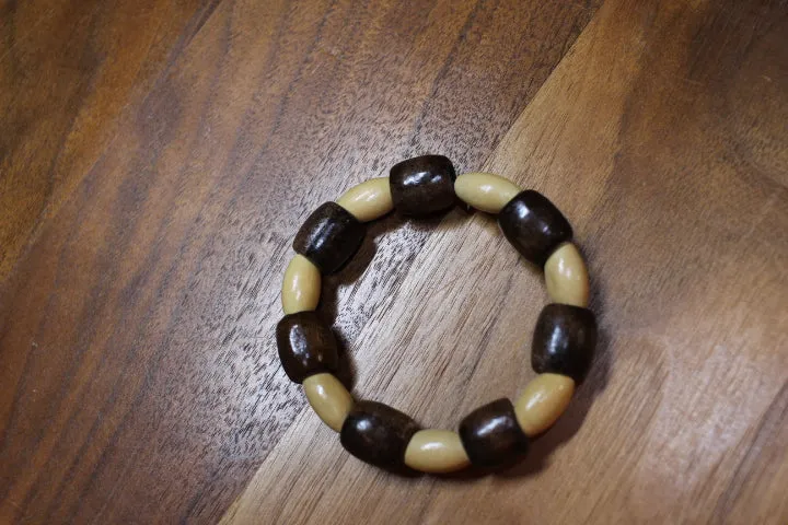 Brown Barrel and Tan Oval Wood Bead Bracelet by Theiss
