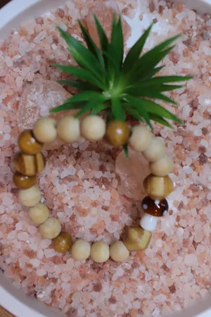 Brown Mushroom w/ Tan round and Bi-cone wood beads Bracelet by Theiss