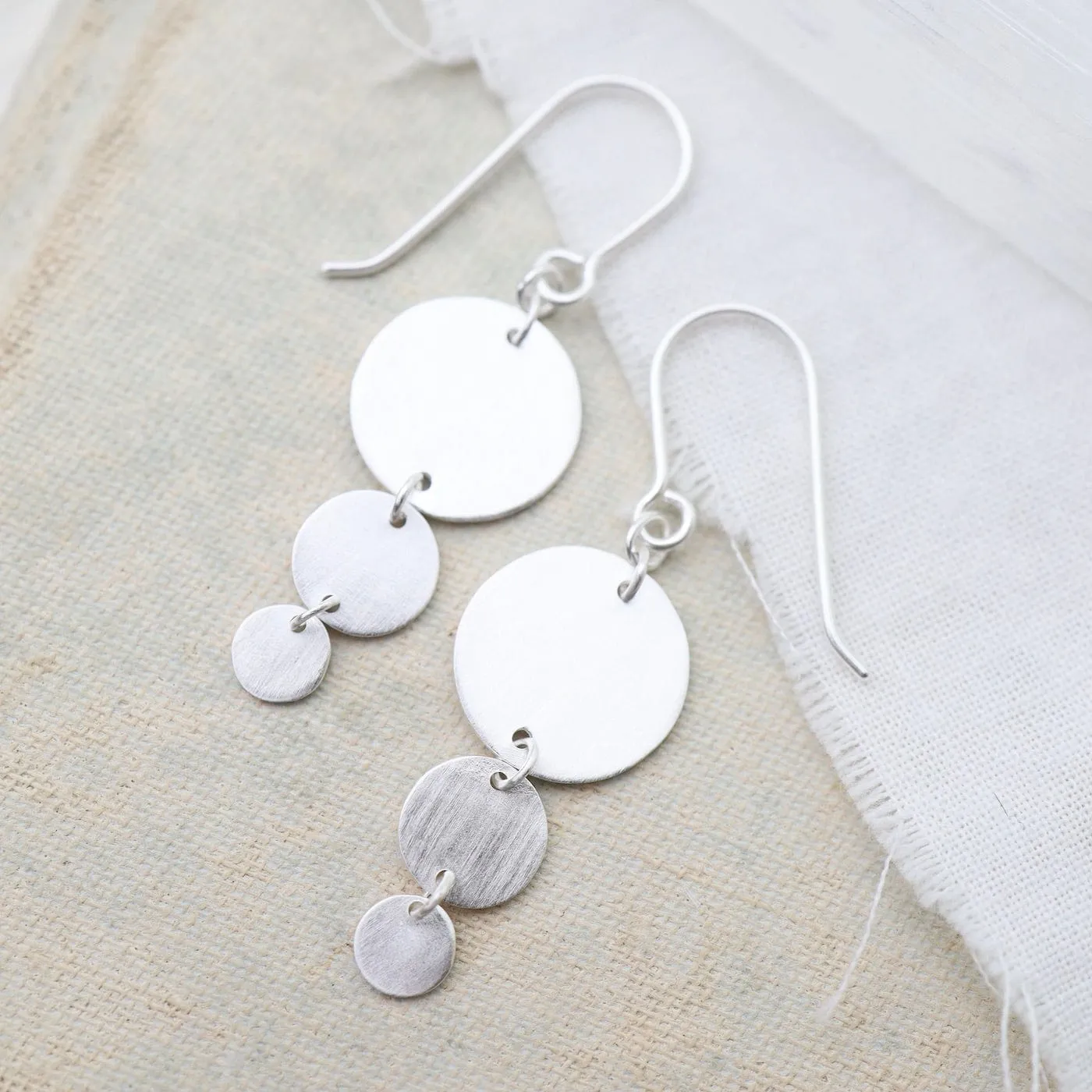 Brushed Sterling Silver 3 Discs Earring