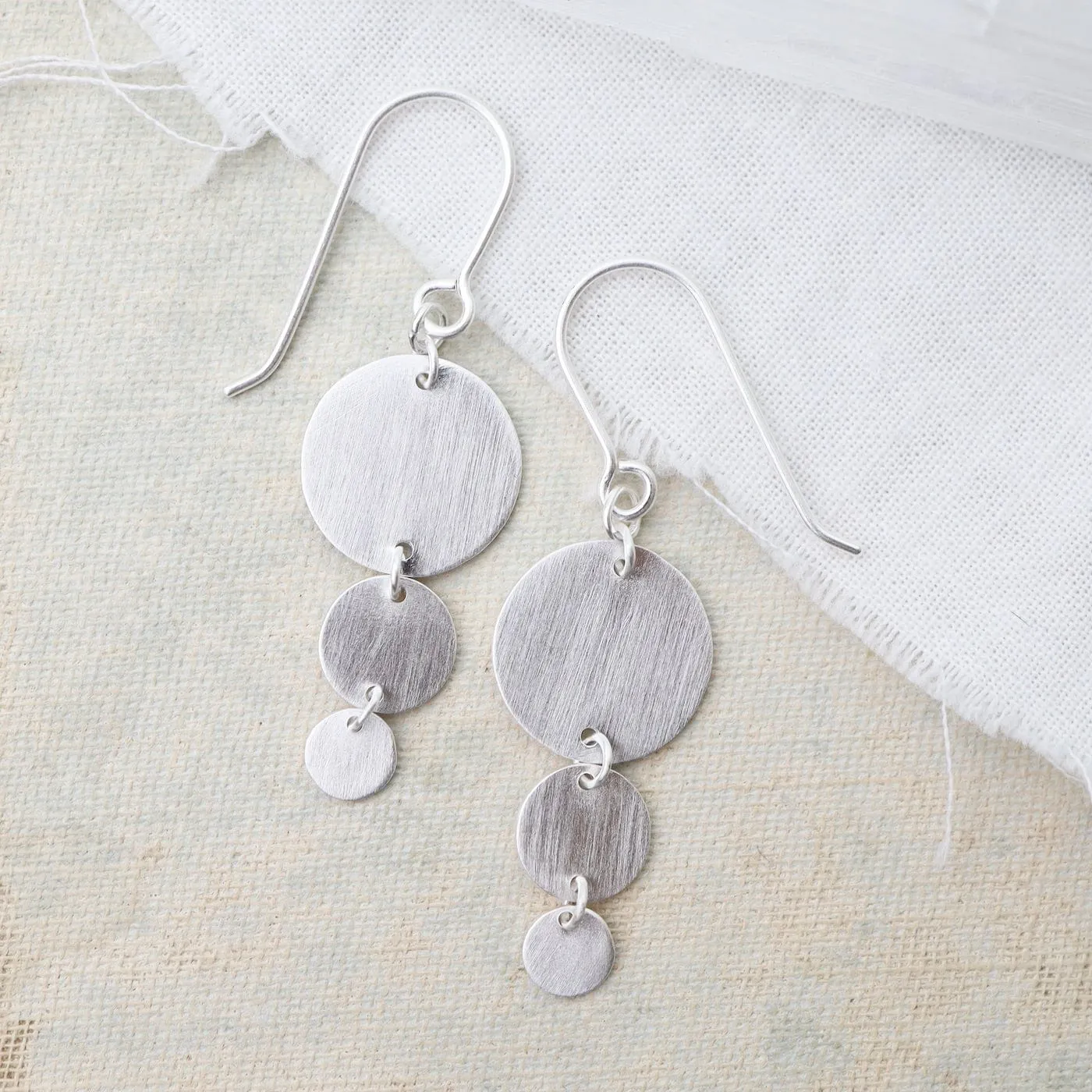 Brushed Sterling Silver 3 Discs Earring