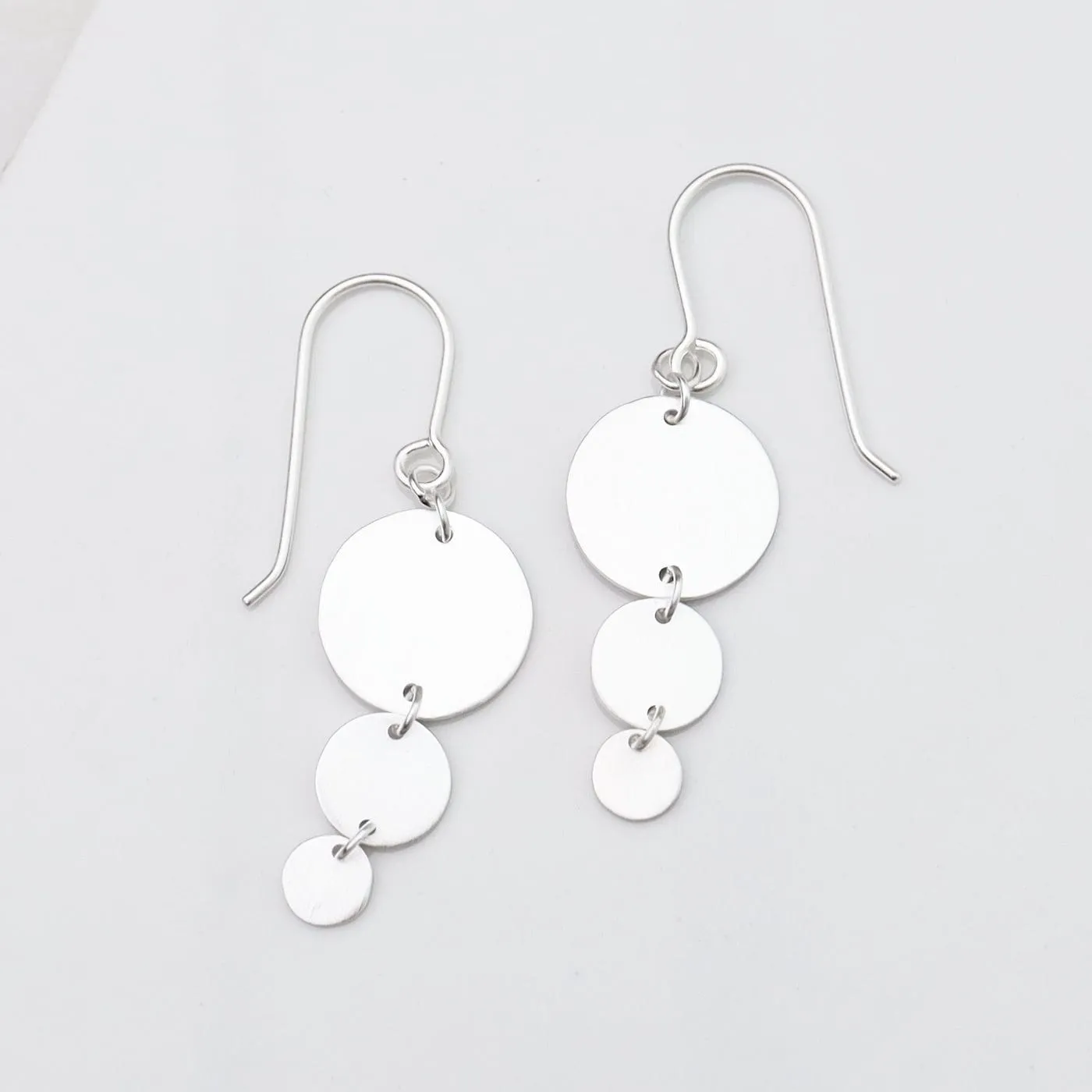 Brushed Sterling Silver 3 Discs Earring