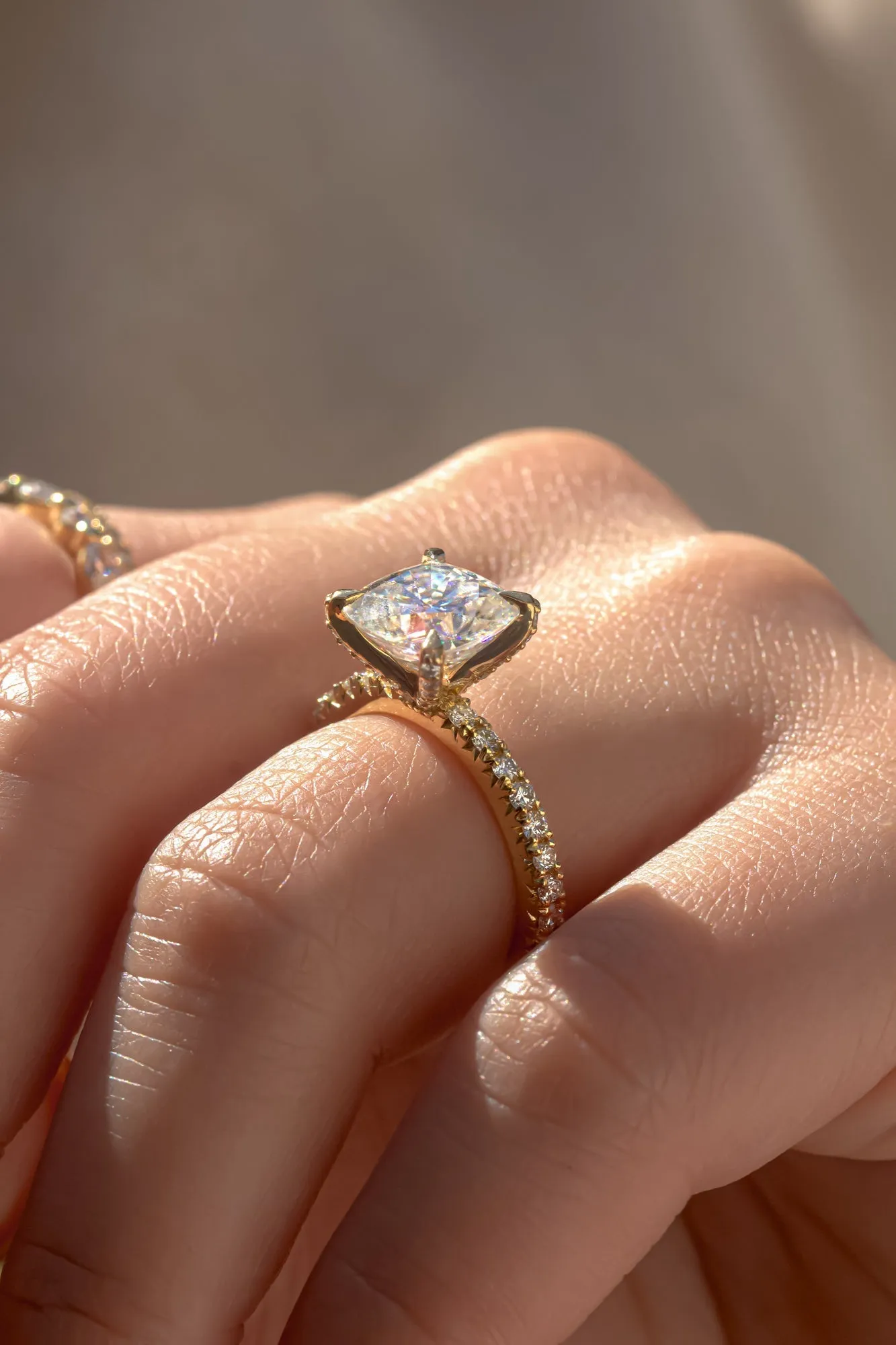 Cait - Cushion Moissanite & Diamond Pavé Ring