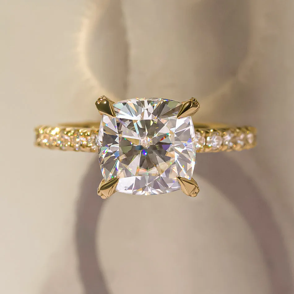 Cait - Cushion Moissanite & Diamond Pavé Ring
