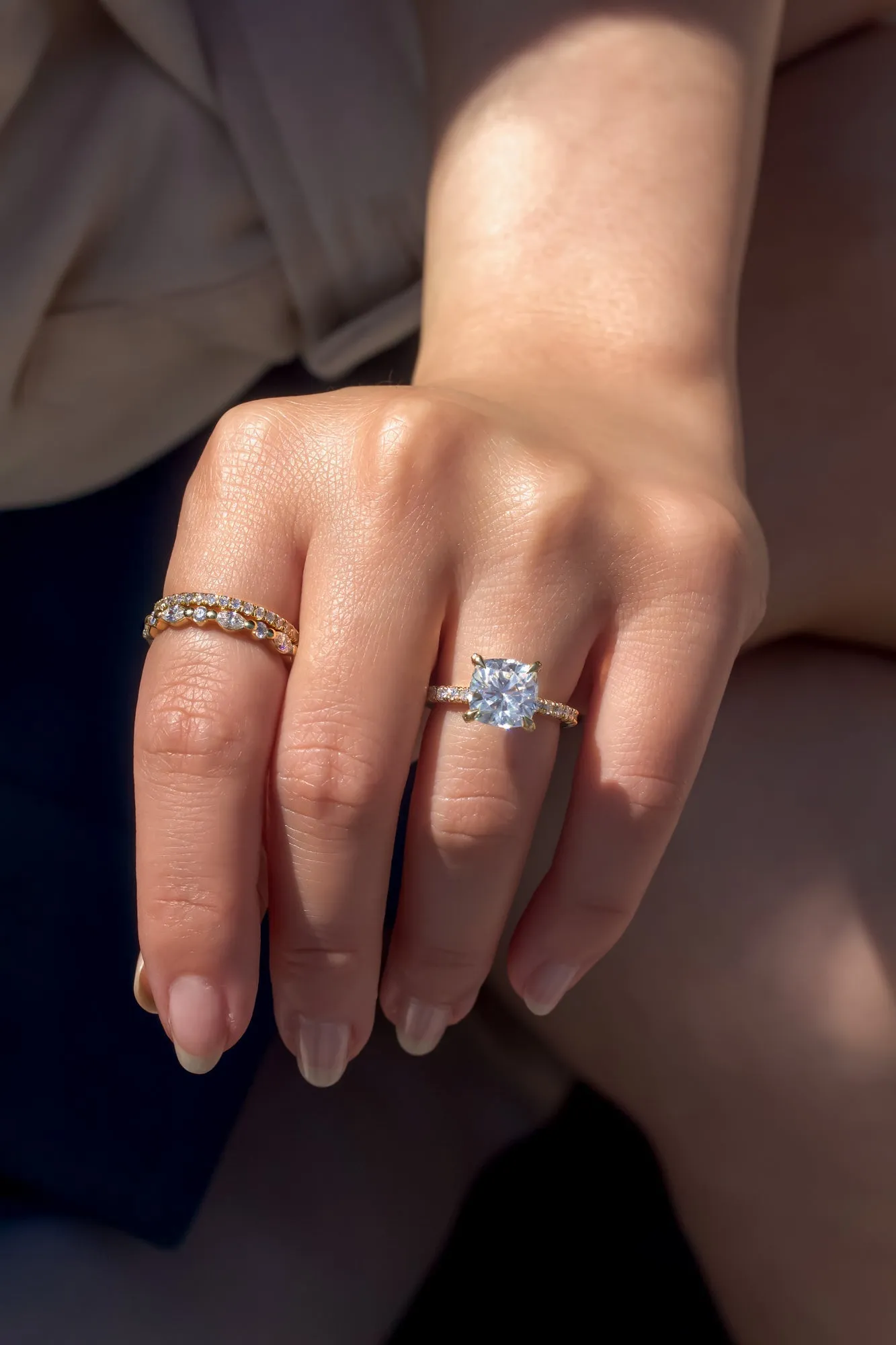 Cait - Cushion Moissanite & Diamond Pavé Ring