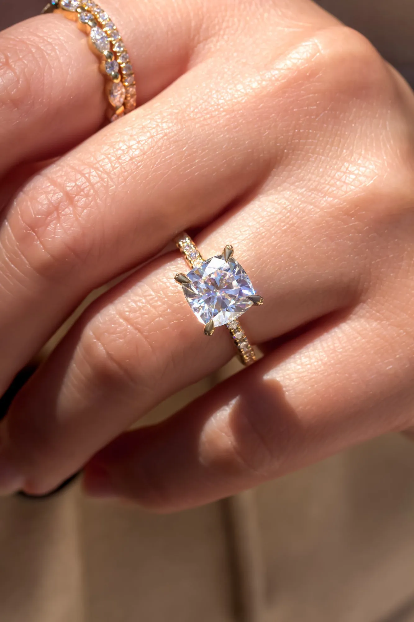 Cait - Cushion Moissanite & Diamond Pavé Ring