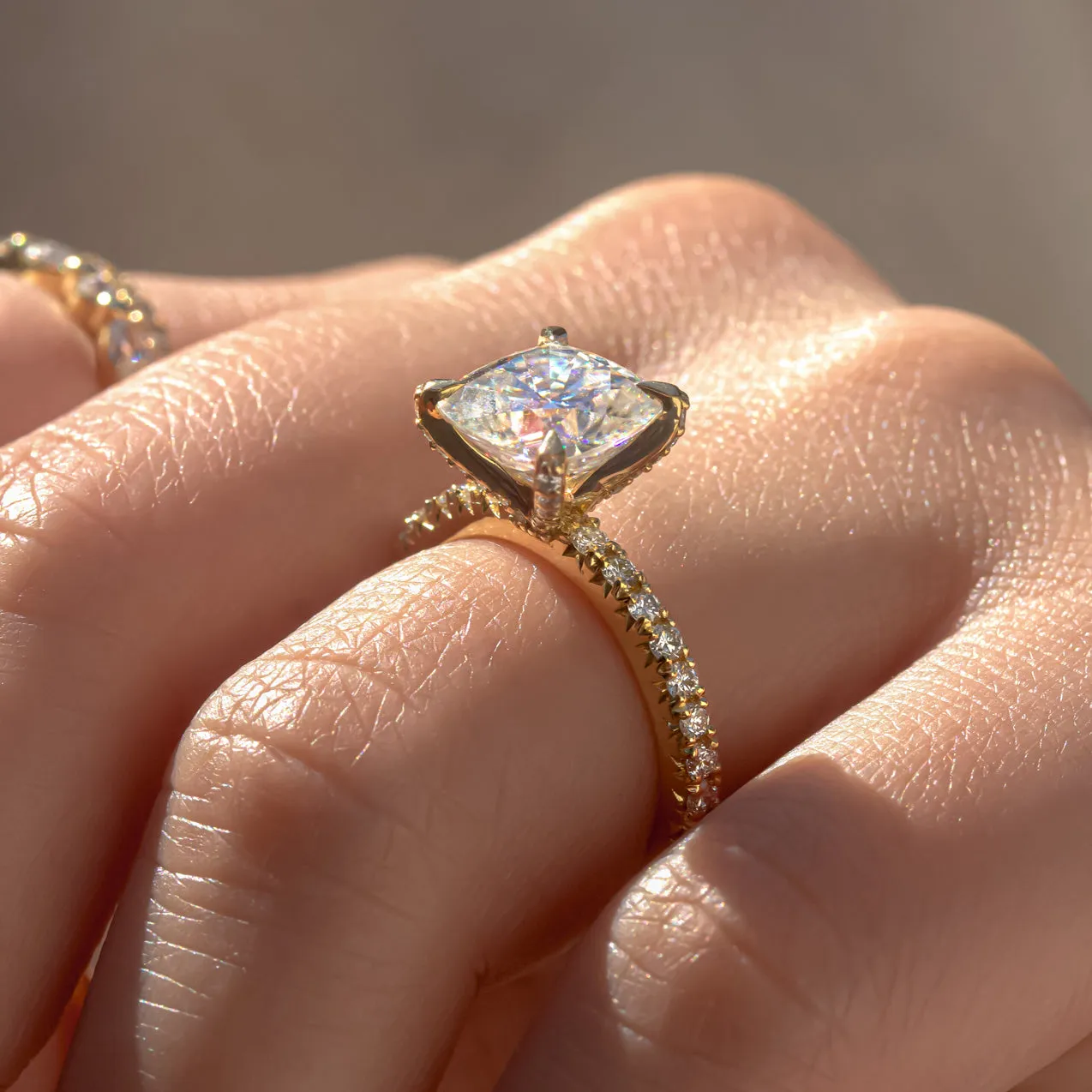 Cait - Cushion Moissanite & Diamond Pavé Ring