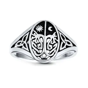 Celestial Celtic Sun Moon Tree Of Life Signet Silver Ring Antique Style Sterling