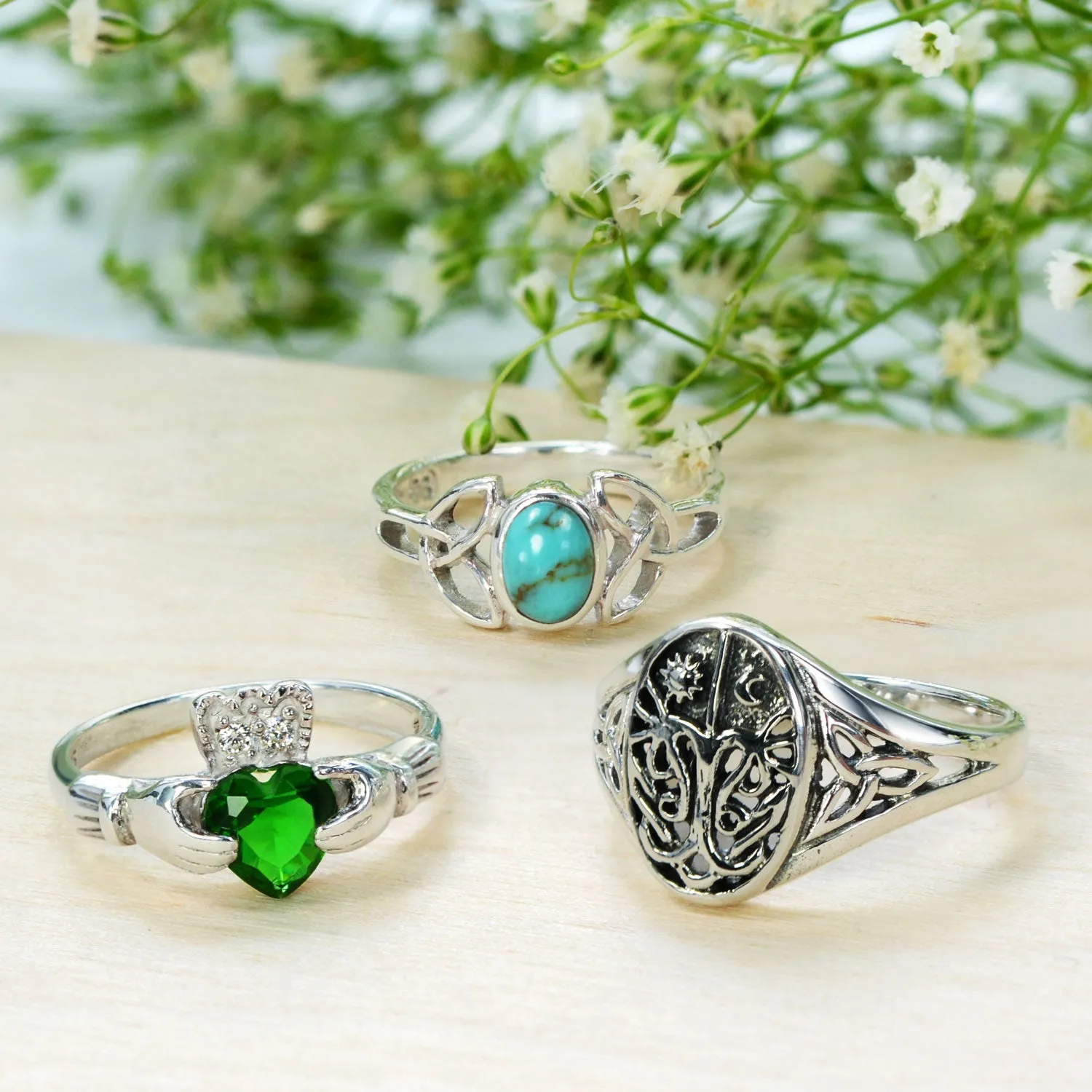 Celestial Celtic Sun Moon Tree Of Life Signet Silver Ring Antique Style Sterling