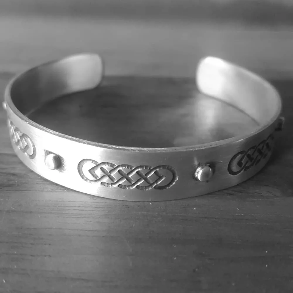 Celtic Cuff Bangle With Studs, Brushed Sterling Silver