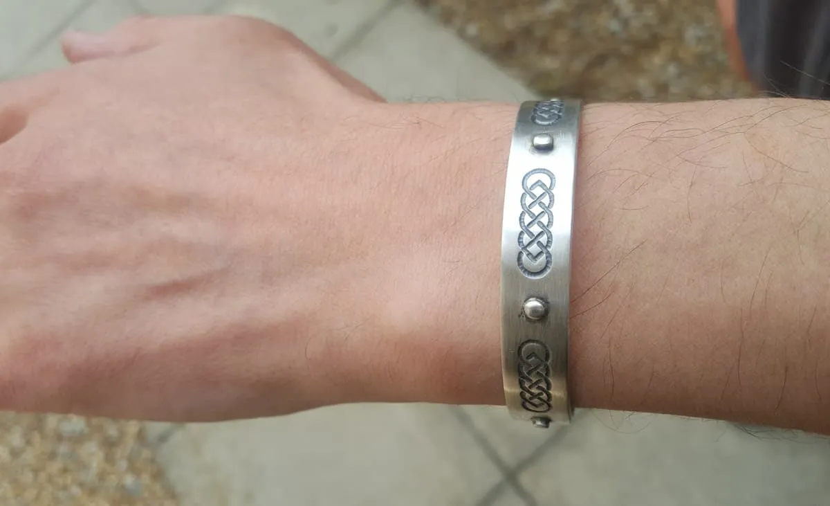 Celtic Cuff Bangle With Studs, Brushed Sterling Silver