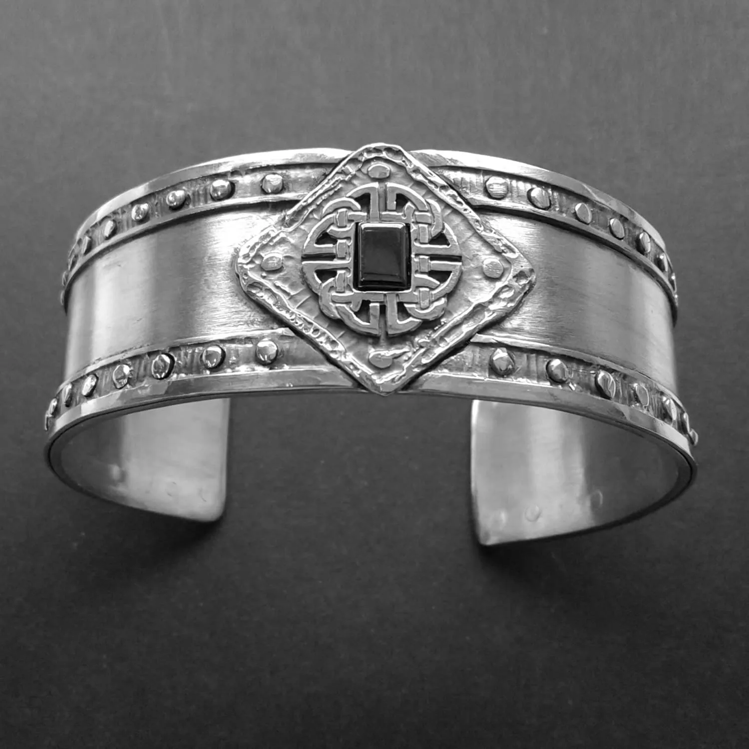 Celtic Shield Wide Celtic Bangle, Solid Silver Celtic Cuff Bracelet With Hematite,  Handmade