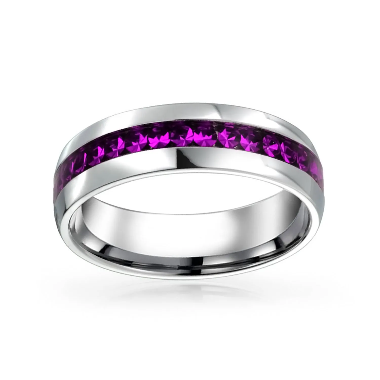 Channel Set Crystal Eternity Band Ring Stainless Steel Birthstone Month 6mm