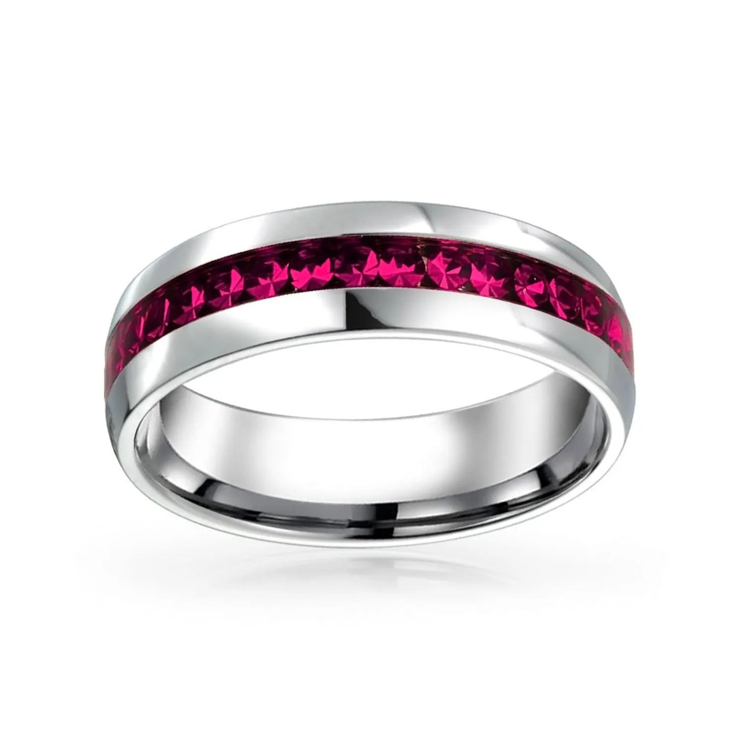 Channel Set Crystal Eternity Band Ring Stainless Steel Birthstone Month 6mm
