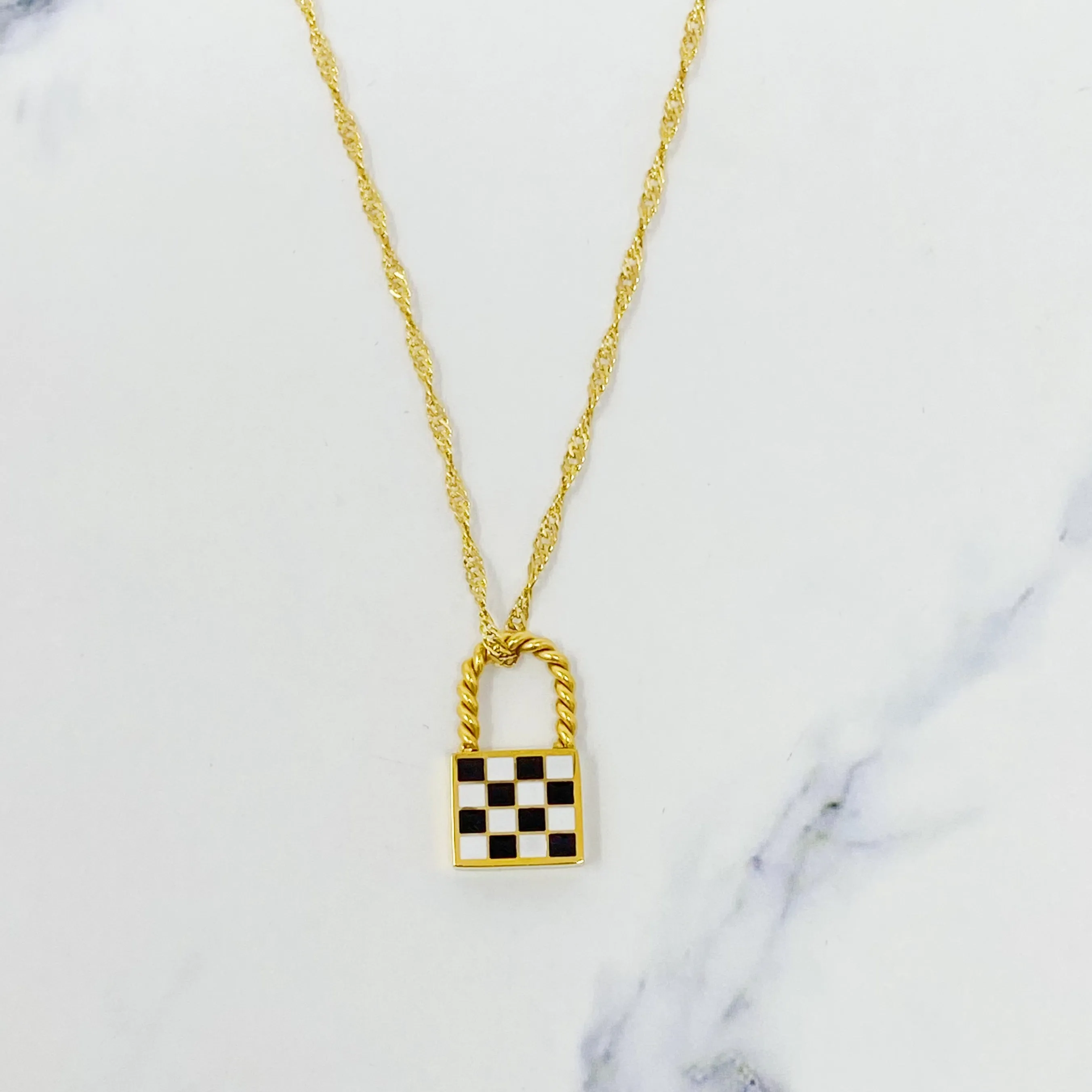 Checkered Locket Necklace by Ellisonyoung.com