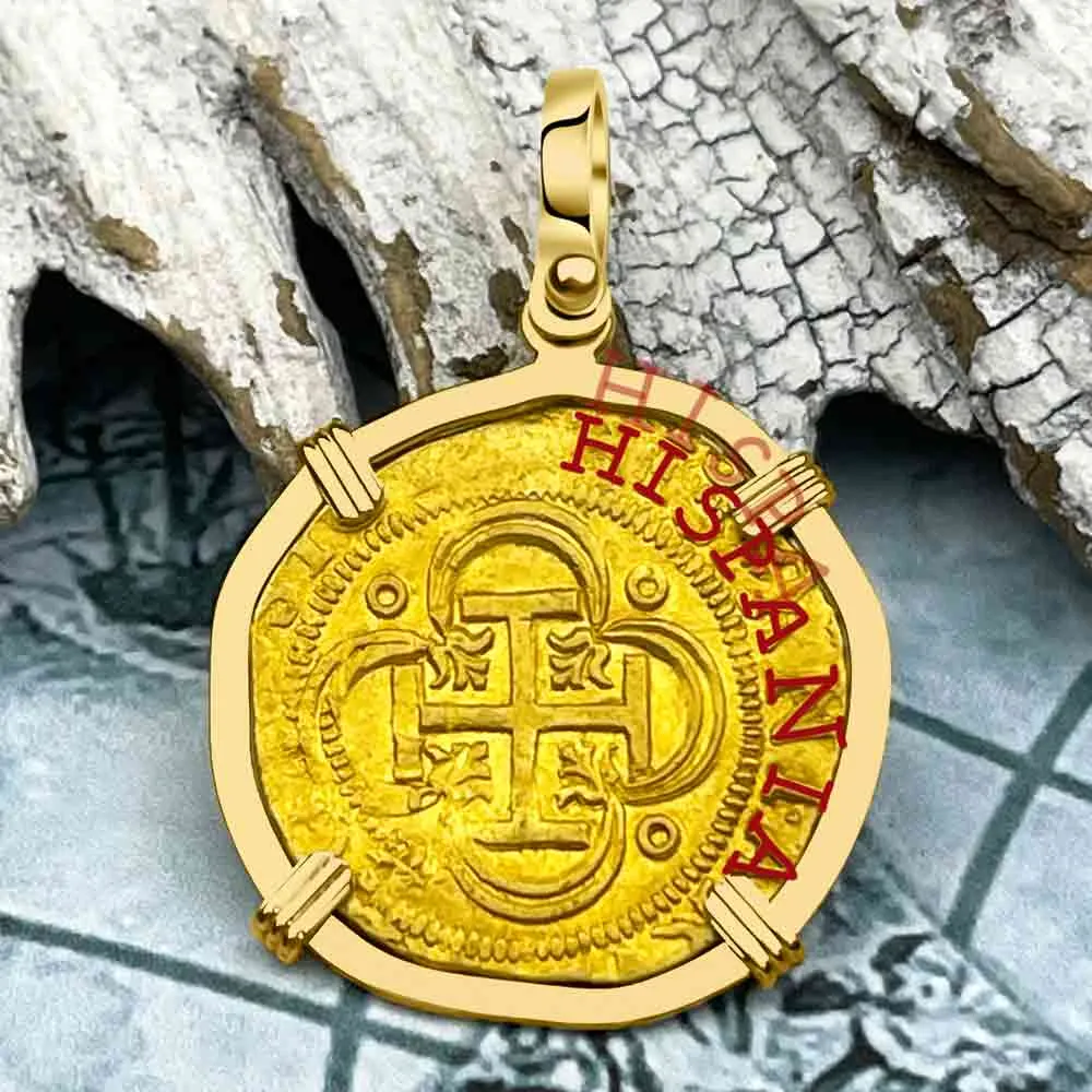 Circa 1560 Unknown Shipwreck 22K Gold 1 Escudo the Legendary Pirate Era Doubloon 18K Gold Pendant | Artifact #8932