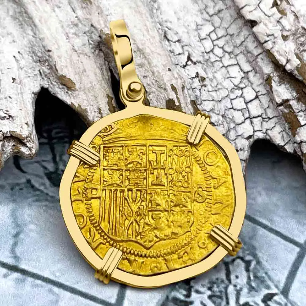 Circa 1560 Unknown Shipwreck 22K Gold 1 Escudo the Legendary Pirate Era Doubloon 18K Gold Pendant | Artifact #8932