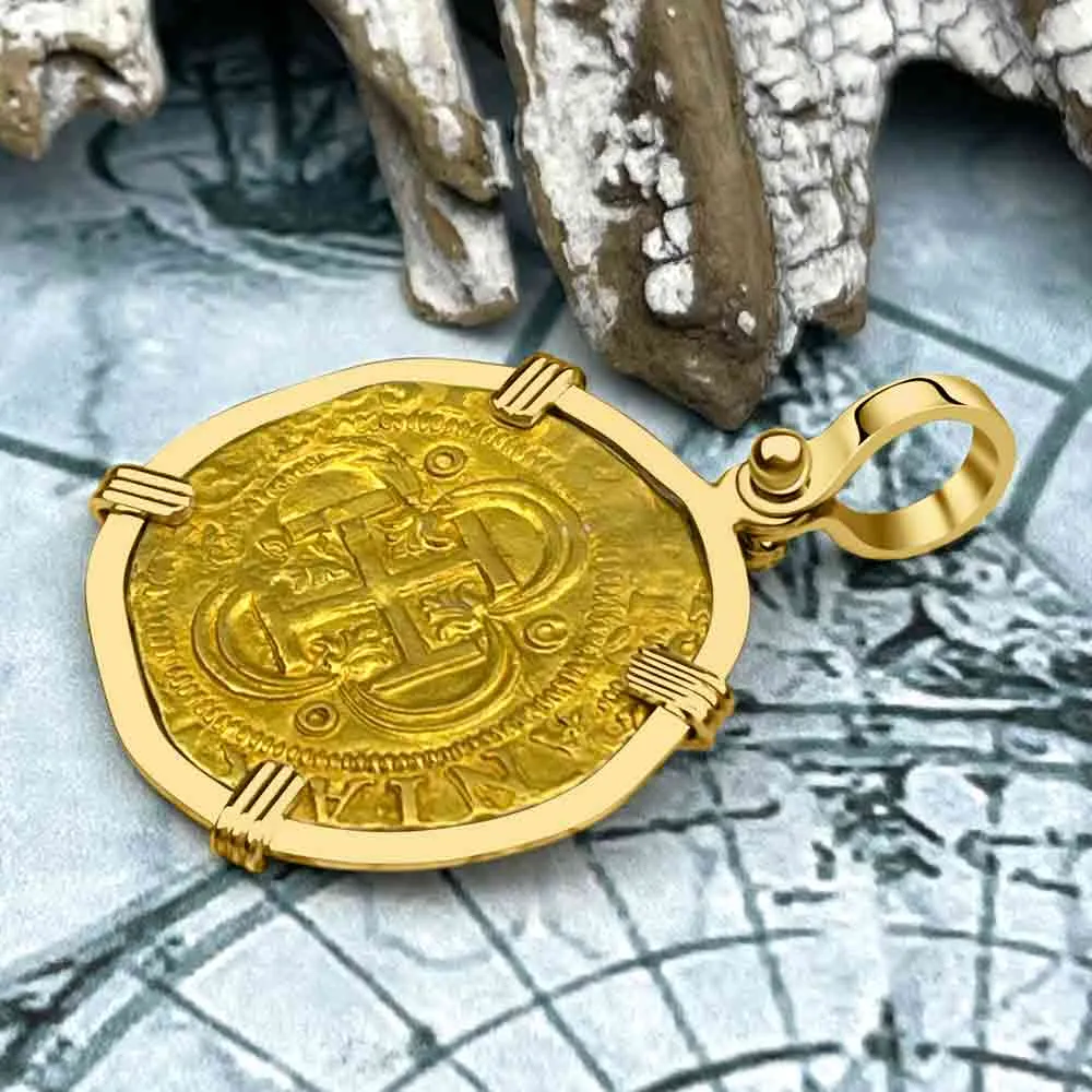 Circa 1560 Unknown Shipwreck 22K Gold 1 Escudo the Legendary Pirate Era Doubloon 18K Gold Pendant | Artifact #8932