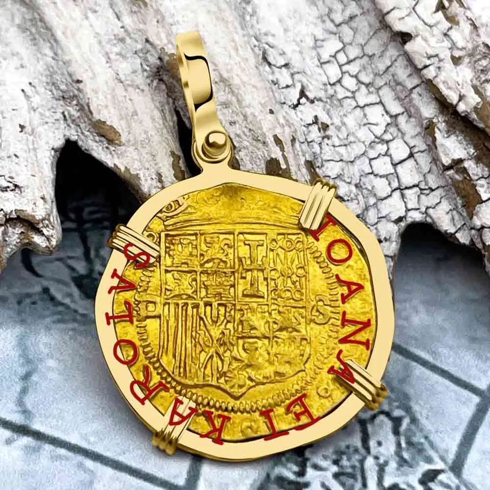 Circa 1560 Unknown Shipwreck 22K Gold 1 Escudo the Legendary Pirate Era Doubloon 18K Gold Pendant | Artifact #8932