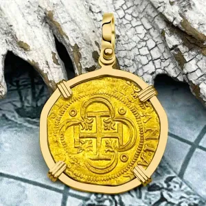 Circa 1560 Unknown Shipwreck 22K Gold 1 Escudo the Legendary Pirate Era Doubloon 18K Gold Pendant | Artifact #8932