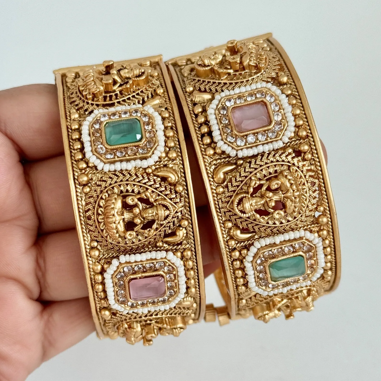 Classic Mint Pink Matte Gold plated bangles Pair