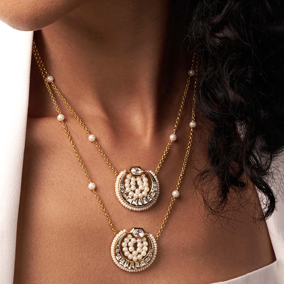 Classic Pearl & Kundan Dainty Necklace - JUJBR23N9