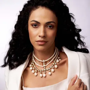 Classic Pearl Necklace With Polki - JUJBR23N35