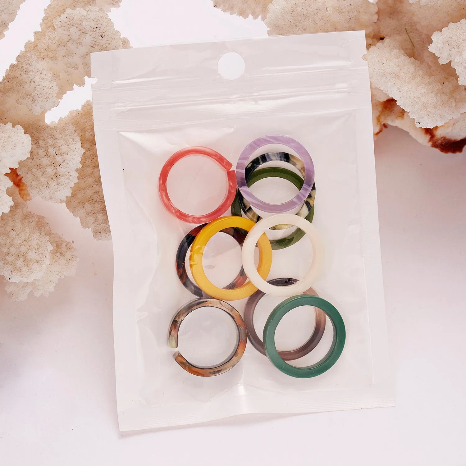 Colourful Resin Acrylic Rings Set