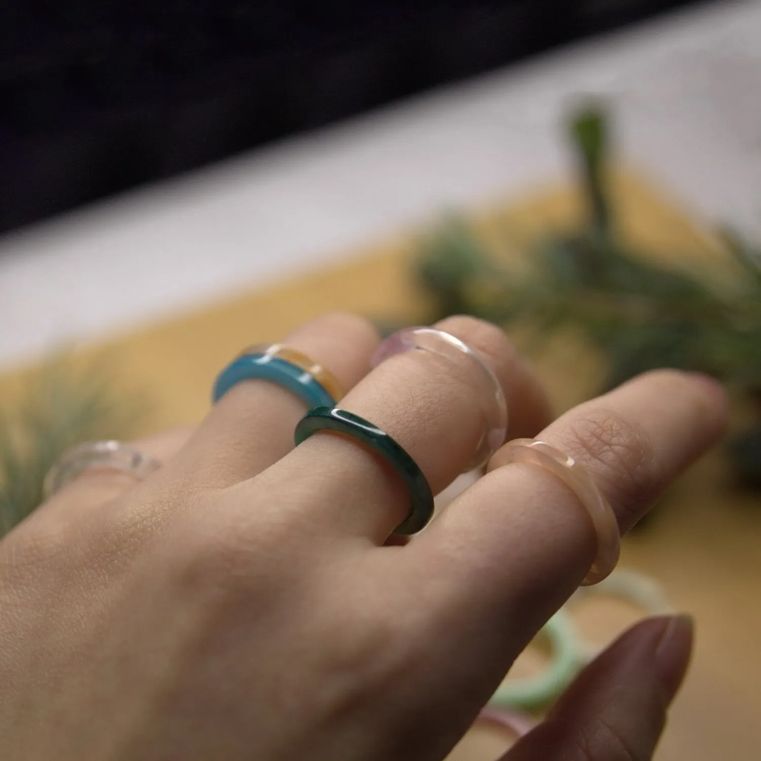Colourful Resin Acrylic Rings Set