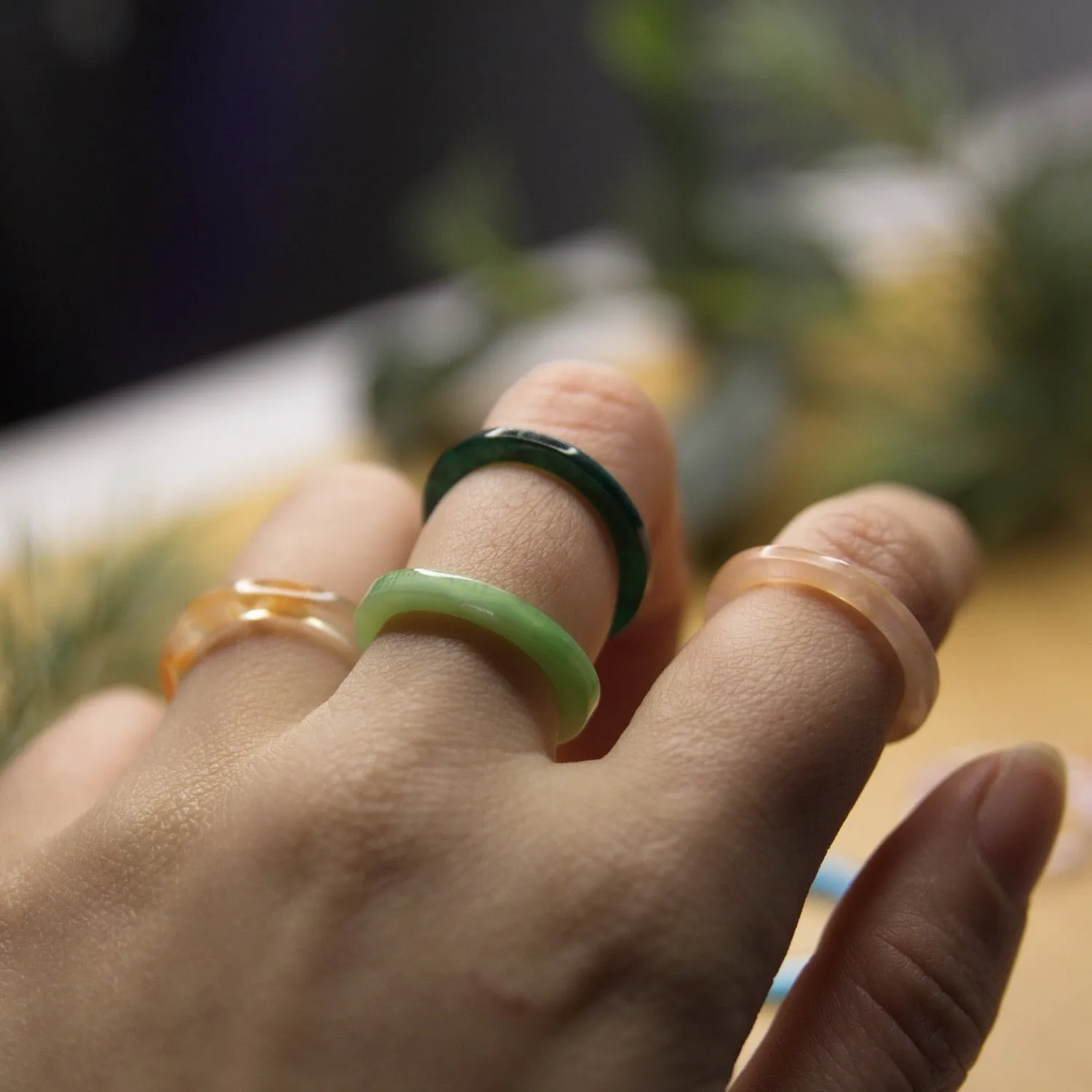 Colourful Resin Acrylic Rings Set