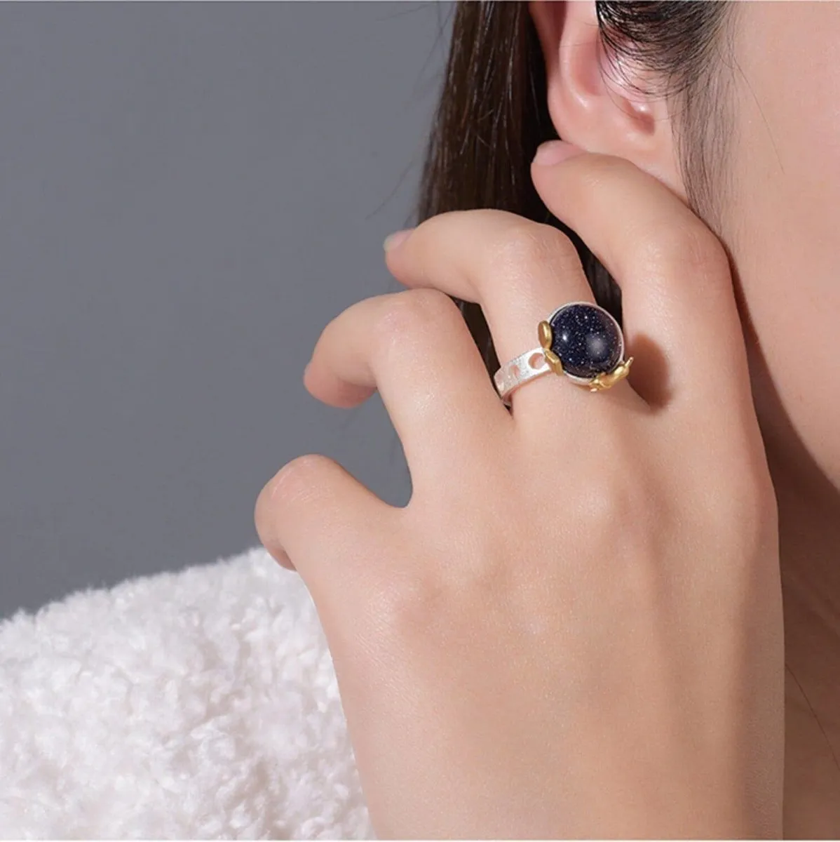Cosmic Labradorite Ring Solar Anniversary Ring