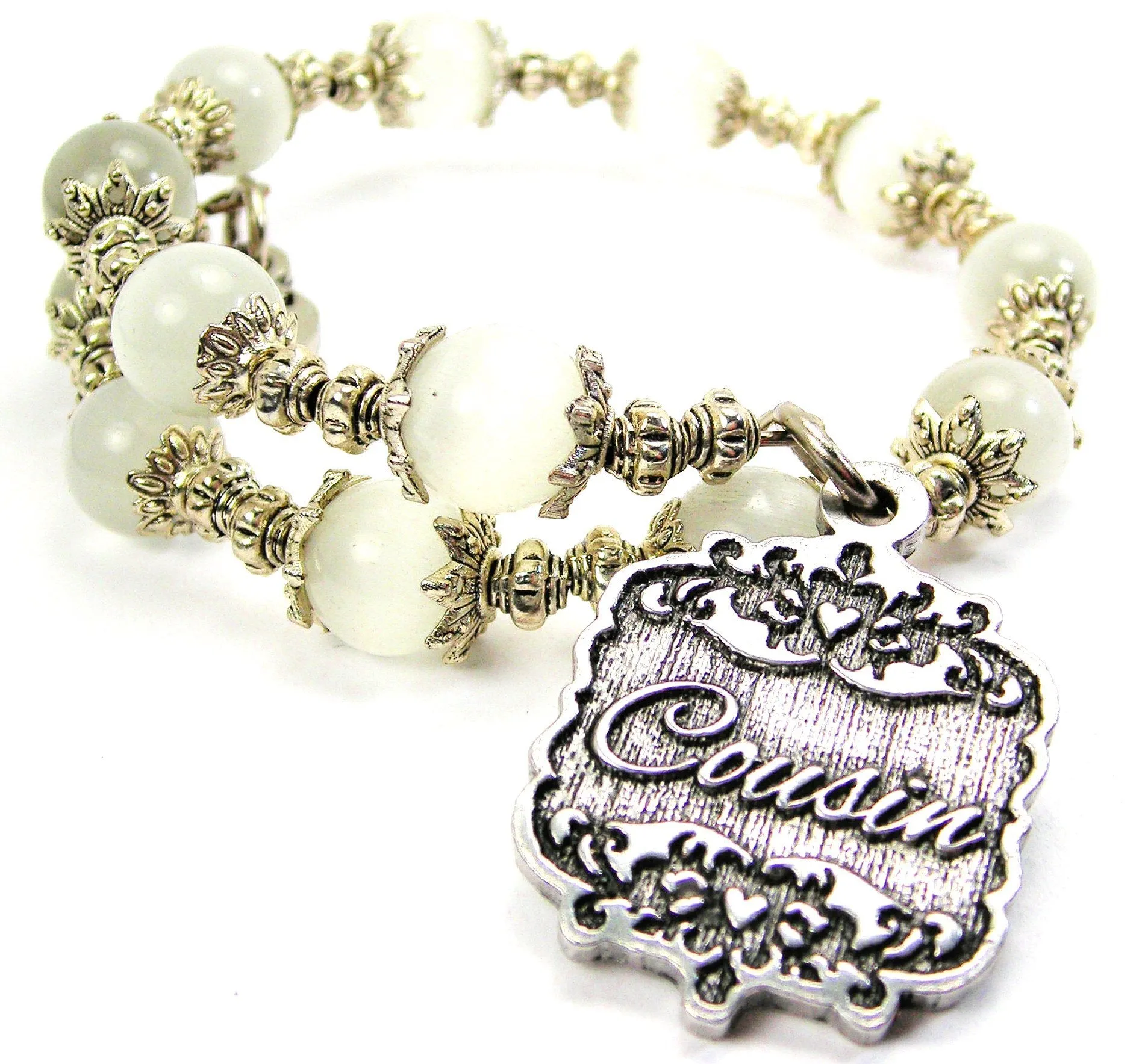 Cousin Victorian Scroll Cat's Eye Beaded Wrap Bracelet