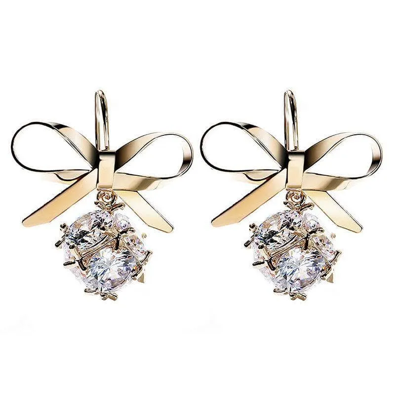 Created Diamond Short Simple Bow Earrings