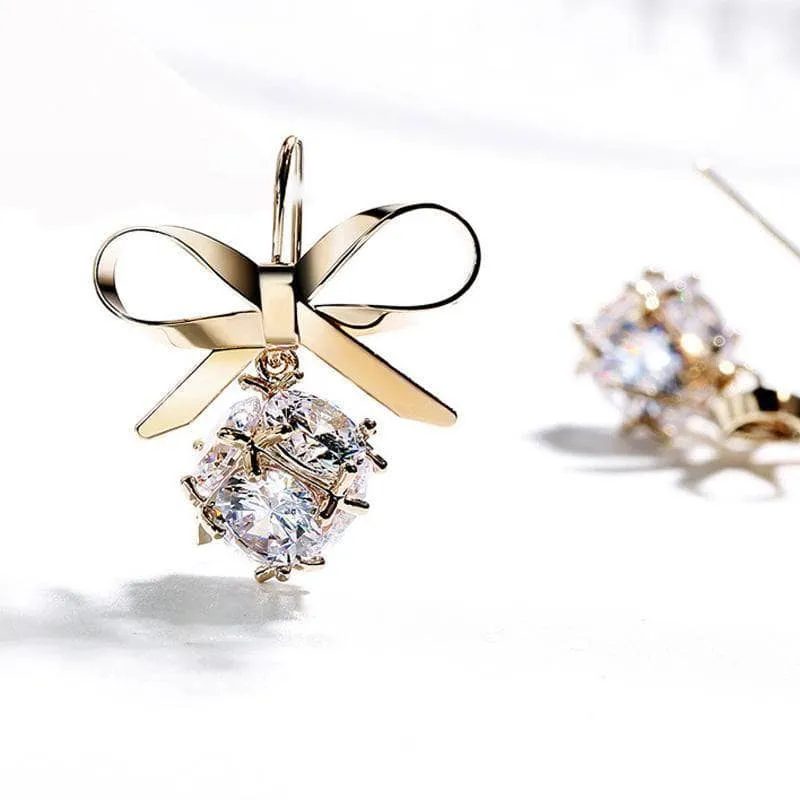 Created Diamond Short Simple Bow Earrings