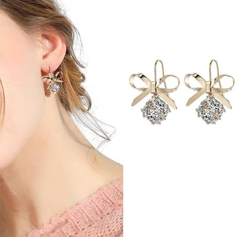Created Diamond Short Simple Bow Earrings