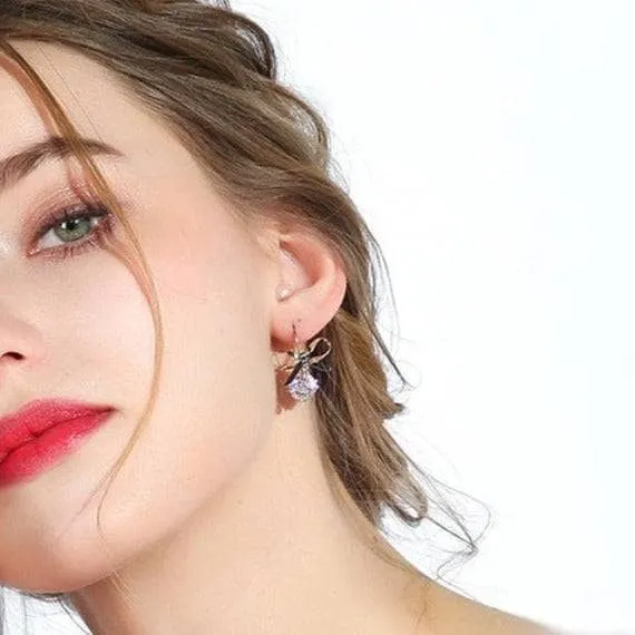 Created Diamond Short Simple Bow Earrings