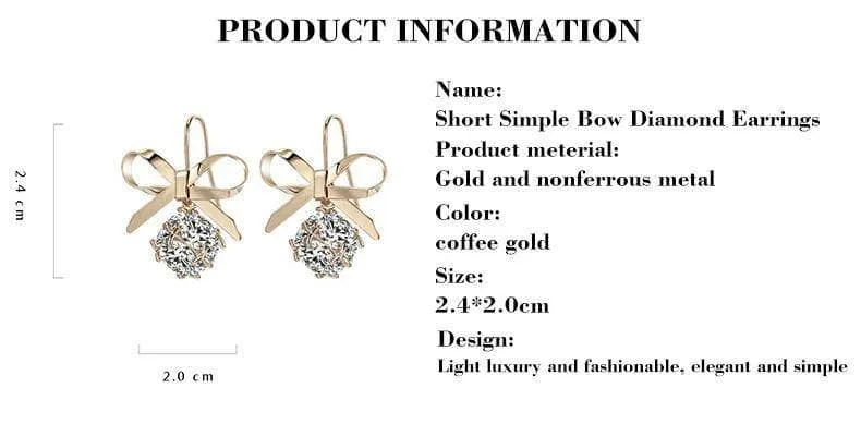 Created Diamond Short Simple Bow Earrings