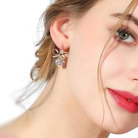 Created Diamond Short Simple Bow Earrings