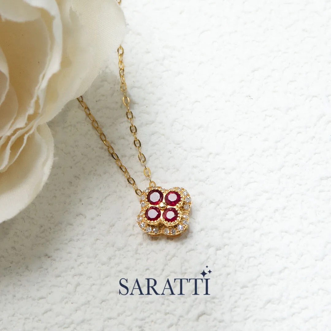 Crimson Quad Ruby and Diamond Pendant