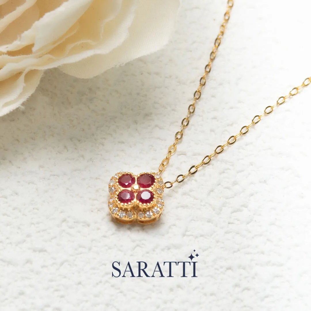 Crimson Quad Ruby and Diamond Pendant