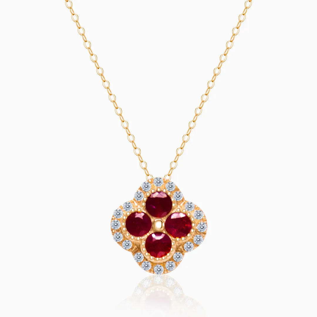 Crimson Quad Ruby and Diamond Pendant
